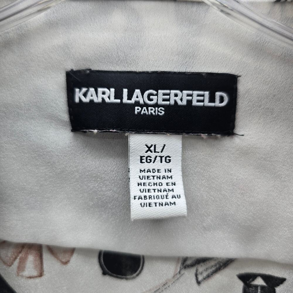 Karl Lagerfeld Whimsical Button-Up Shirt Top White Black SZ XL Artsy Whimsical - Picture 7 of 9